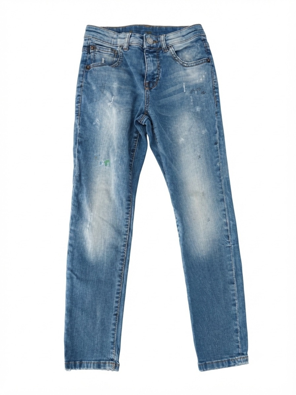 Zara Boys Blue Distressed Paint Splatter Skinny Jeans Size 8 (128) EUC